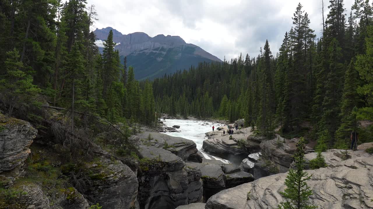 Paesaggio panoramico di montagna con fiume e foresta