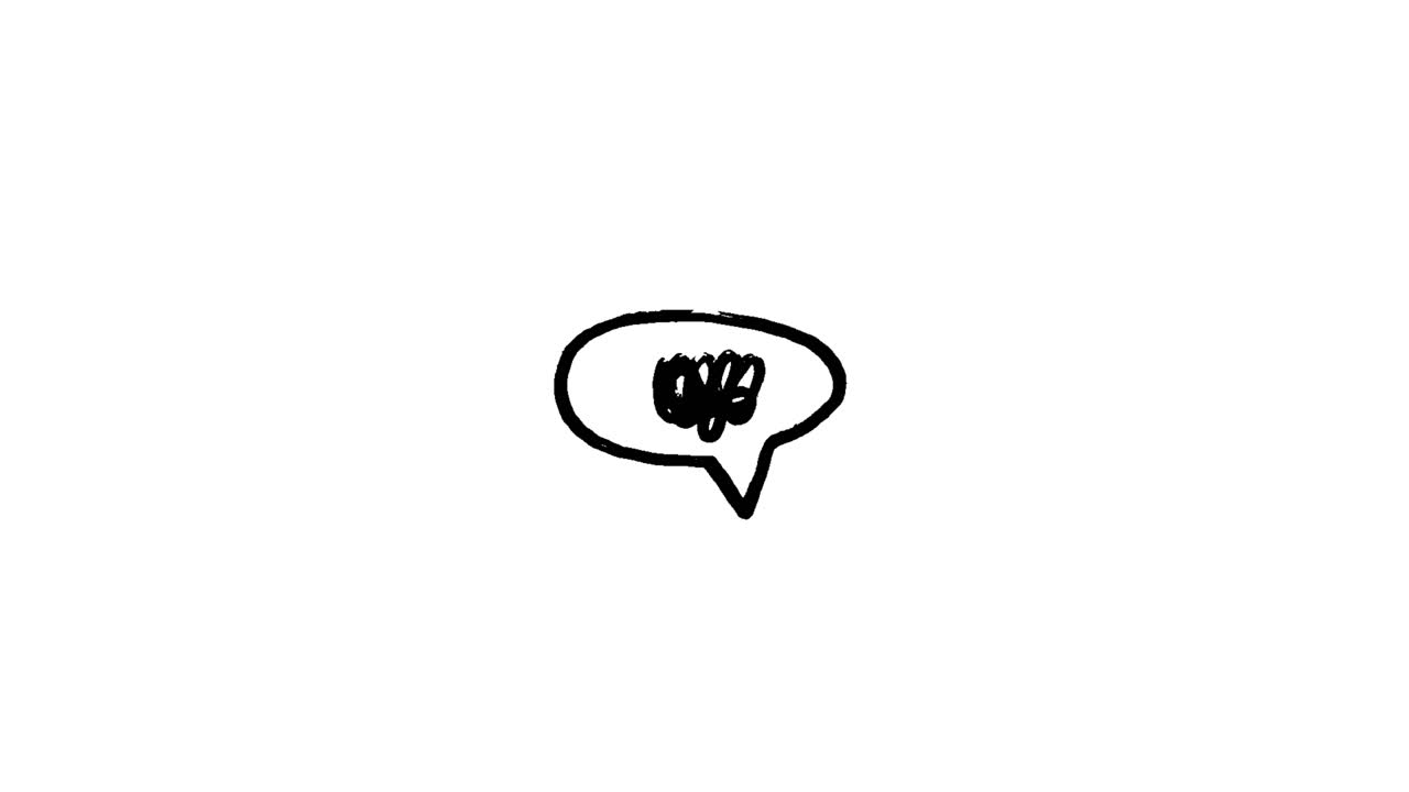 Animated Hand-Drawn Speech Bubble with Scribble on White Background