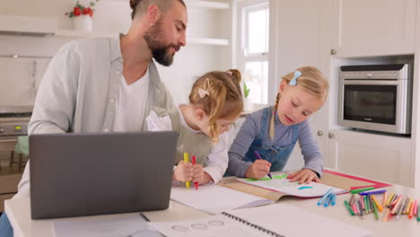 niños, familia y aprendizaje con niñas dibujando