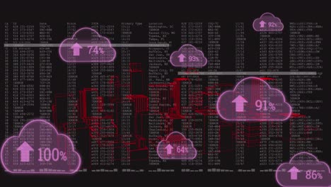 Animation-of-digital-cityscape-and-financial-data-processing-over-white-background