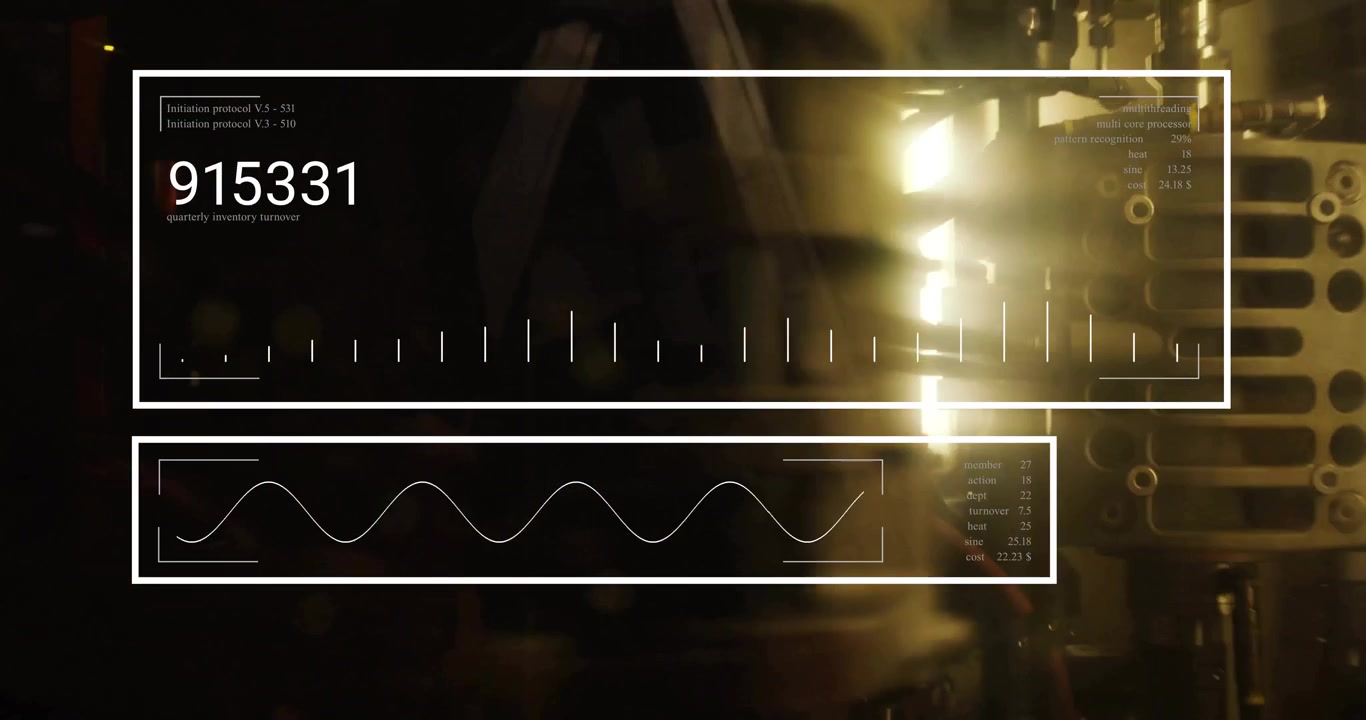 Overlays appearing over rotating cylinder readouts updating graphs for diagnostics and fading out