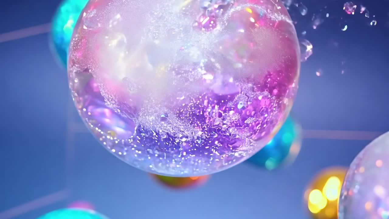 파란색 배경에 떠다니는 다채로운 홀로그램 구