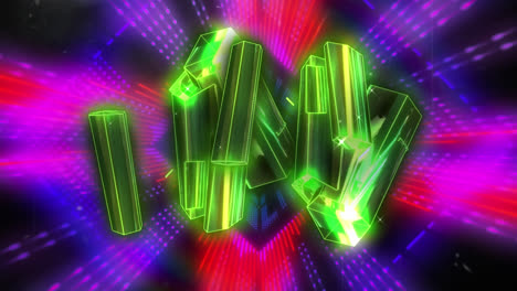 animation of glowing green shapes over neon tunnel on black background