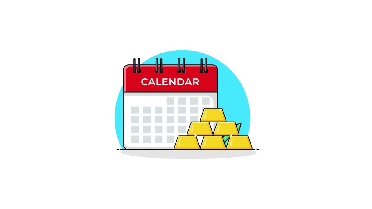 Calendario Animato con Lingotti d'Oro e Freccia di Crescita