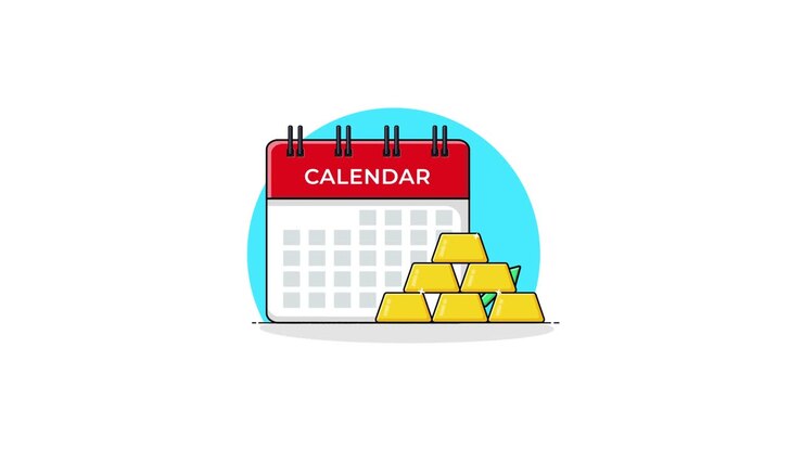 Animeret kalender med guldbarrer og vækstpil.