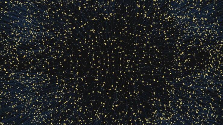 sfera di neon di caos astratto con scintilli in una galassia oscura