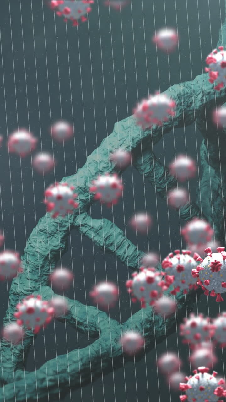 Animation of virus cells over dna strand