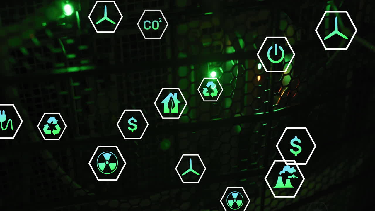 에코 아이콘의 애니메이션 및 컴퓨터 서버를 통해 디지털 데이터 처리