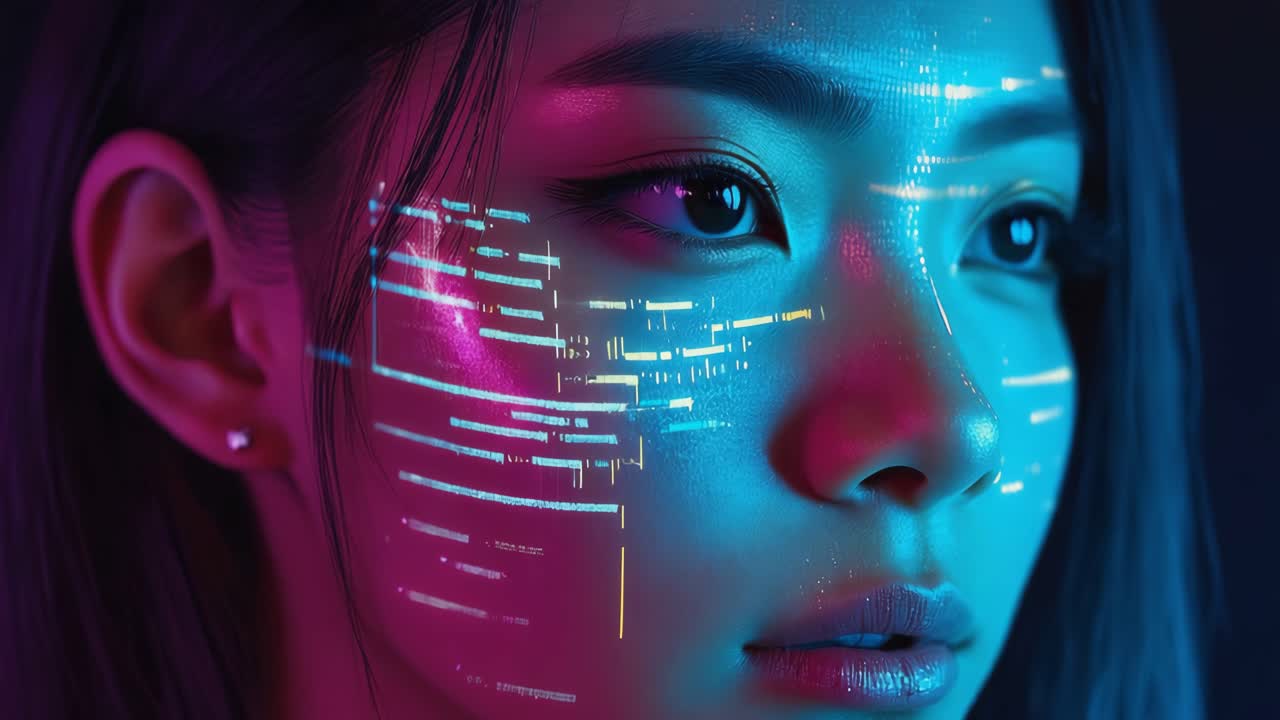 Futuristic Asian Woman with Cyberpunk Technology