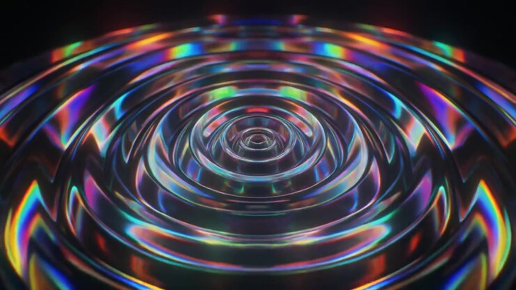 Superfície Líquida Iridescente Abstrata com Ondulações Concêntricas