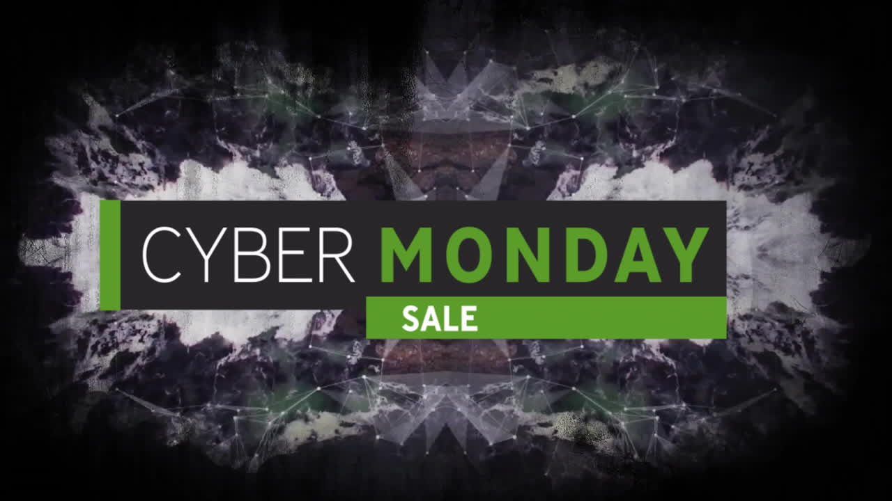 Animation of cyber monday sale text over pattern background