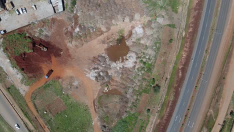 Aerial-view-over-a-redevelopment-working-site-in-Kibera,-largest-slum-in-Africa