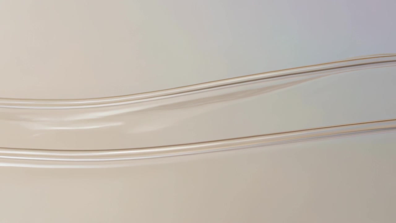 Posouvající se tři průsvitné stuhy přímo přes béžový gradient při přehrávání, tvořící lesklé vlny.