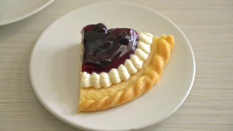 delicious blueberry cheese pie on white plate