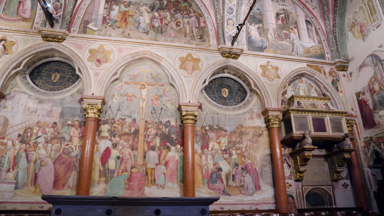 Frescoes On The Interior Walls Of Basilica of Saint Anthony of Padua In Italy. - pan shot