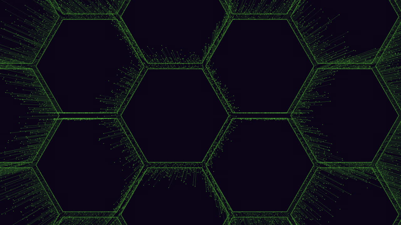 움직이는 작은 네온 반 ⁇ 이는 미래의 육각형 패턴