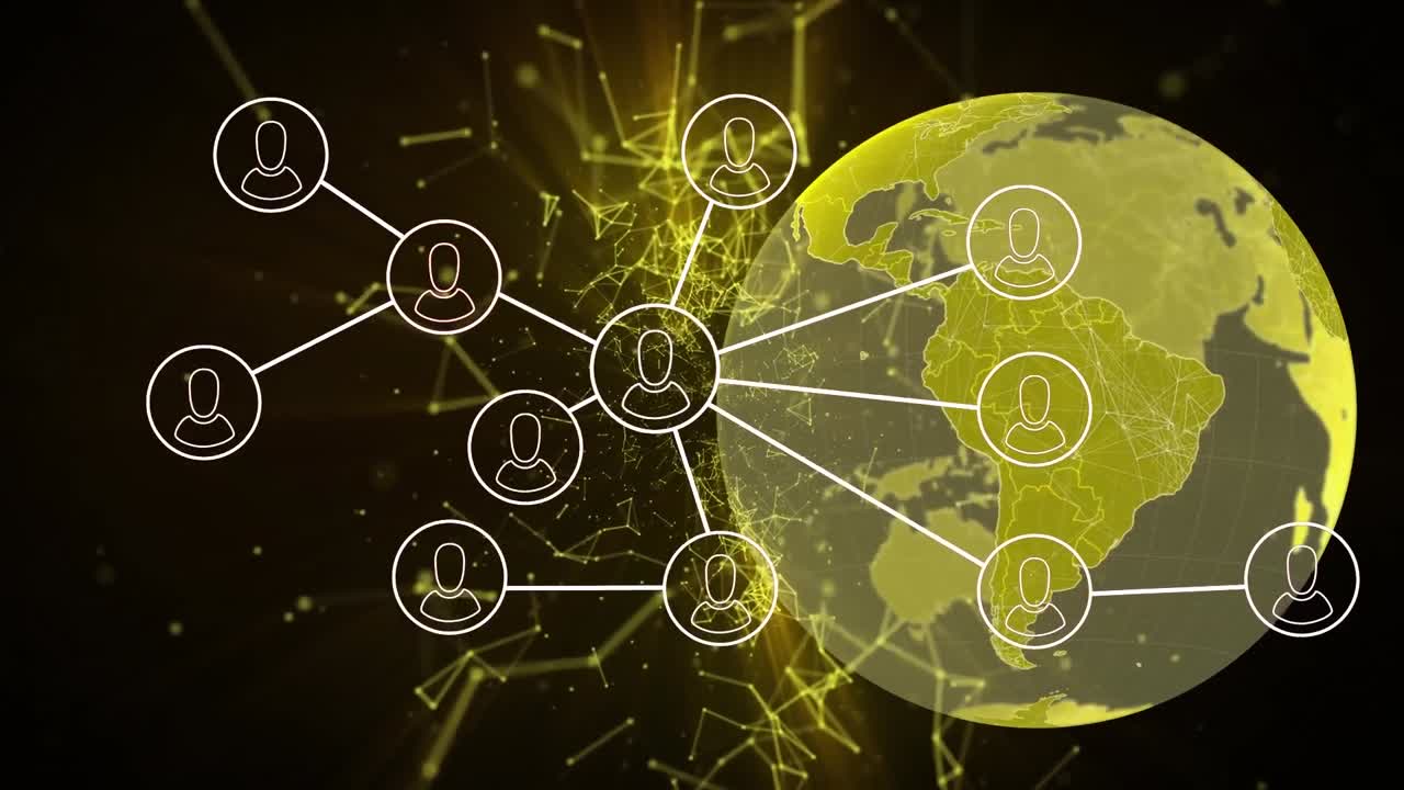 animación de la red de conexiones con los iconos de la gente en todo el mundo
