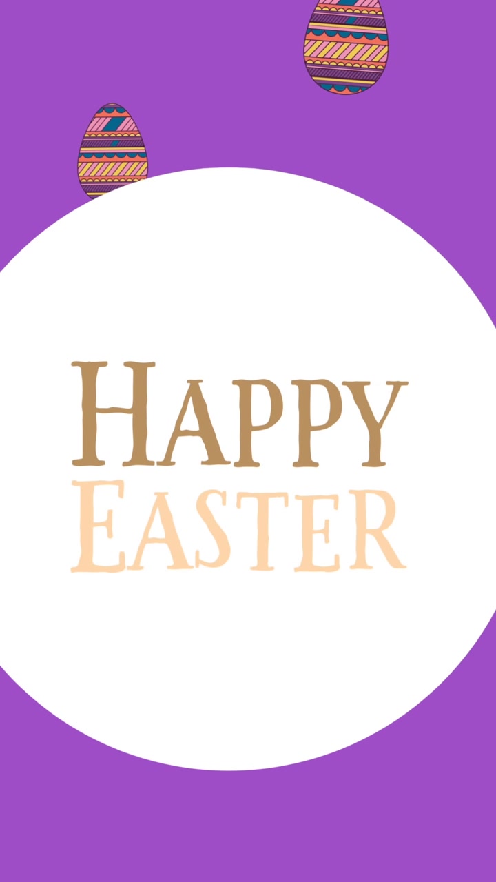 Animazione di buona Pasqua in cerchio su uova di Pasqua su sfondo viola