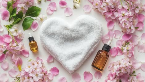 heart-shaped spa set with flowers and essential oils