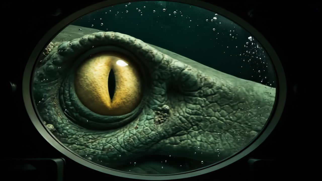 Close-up of a Reptile's Eye Through a Porthole