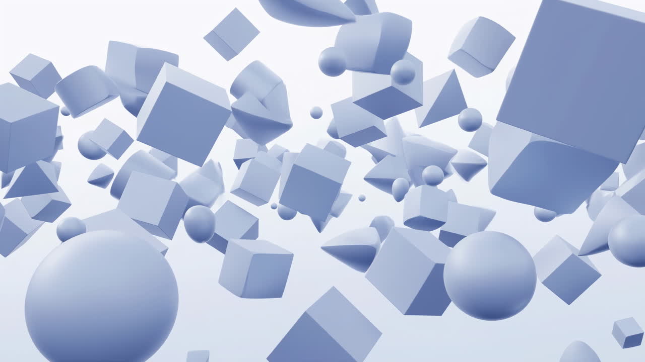 Abstract Animation of Floating Light Blue Geometric Shapes