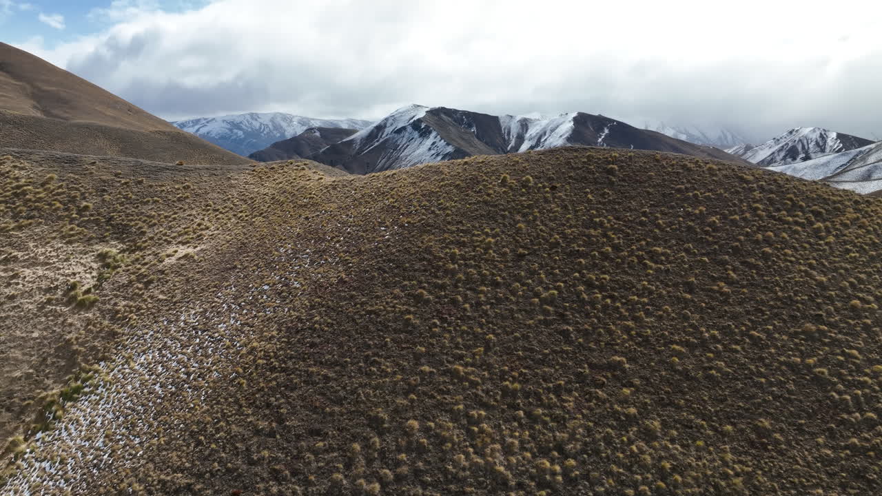 montañas cubiertas de nieve en el paso de lindis en la isla sur de nueva zelanda