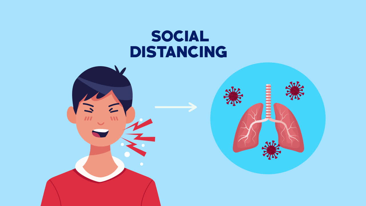 사회적 거리 두기 캠페인과 함께 사람 병과 폐