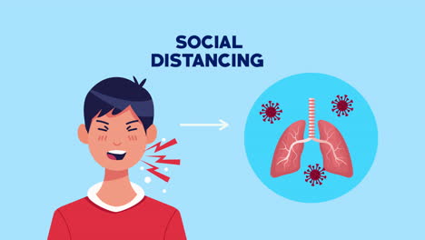 campaña de distanciamiento social con el hombre enfermo y los pulmones