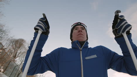 man cross-country skiing