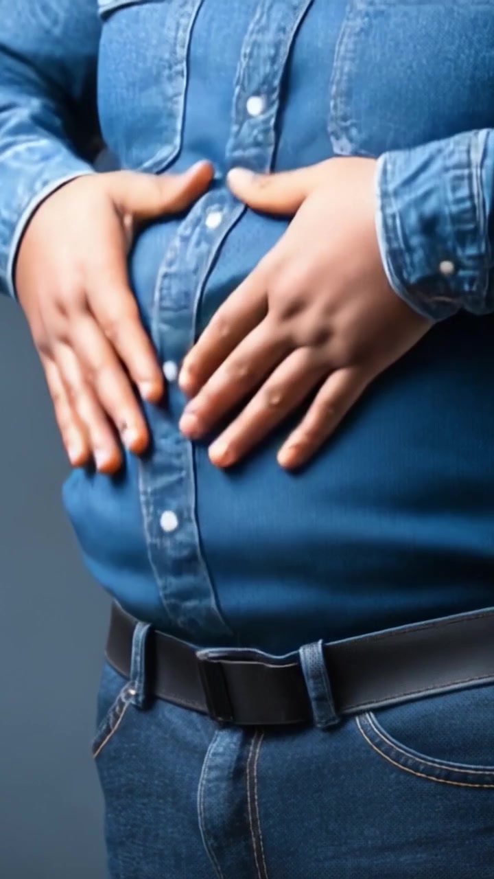 Exploring Body Positivity: A Close-Up of a Person with a Round Abdomen in Denim Attire, Emphasizing the Importance of Self-Acceptance and Body Confidence.