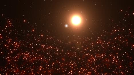 el sol brillaba en el oscuro universo lleno de estrellas naranjas