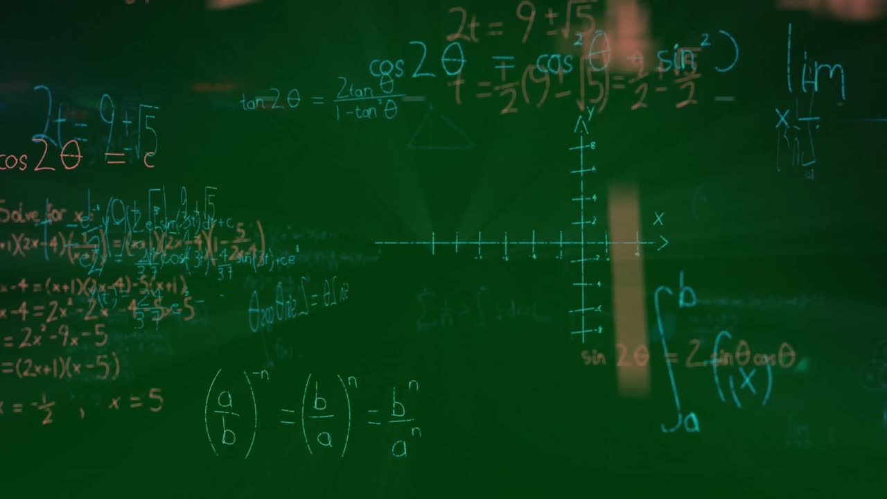 animación del procesamiento de datos matemáticos sobre un fondo verde