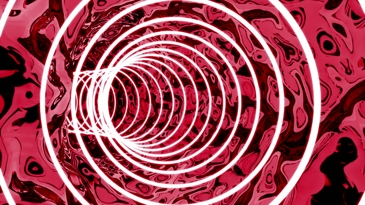 원과 함께 추상적인 네온 빨간 터널