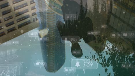 animación de iconos de las redes sociales sobre el paisaje urbano