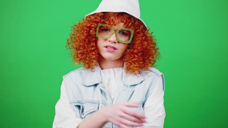 young boring redhead curly lady wearing eyeglasses and panama hat showing fed up gesture, expressing denial