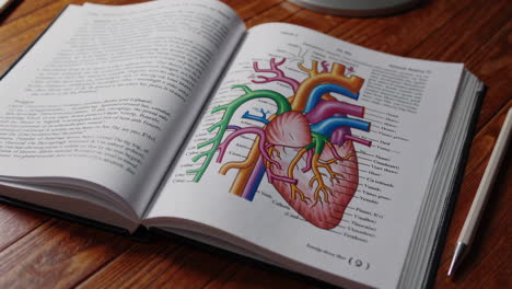 open anatomy textbook featuring a heart diagram