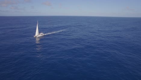 aerial view of yacht sailing in sea or ocean