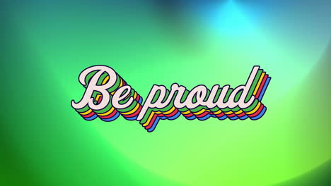 animation of rainbow be proud text over neon pattern background