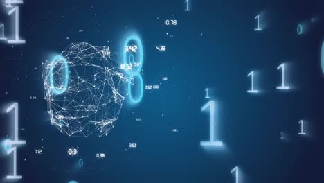 Animation of globe of network of connections and binary coding data processing