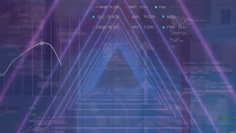 animación de triángulos púrpuras y procesamiento de datos