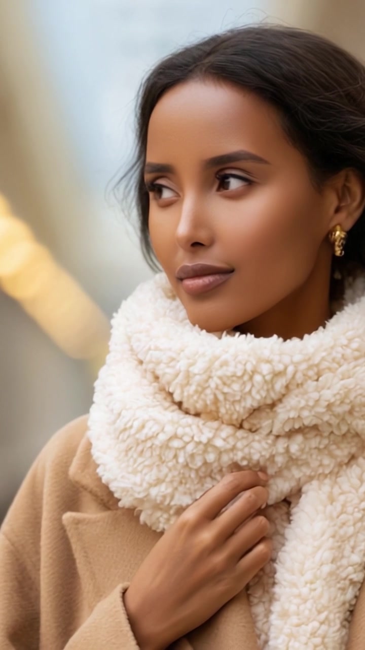 Beleza Elegante em Trajes de Inverno Aconchegantes: Uma Série de Retratos Capturando Graça e Estilo com Foco em Texturas Suaves e Cores Quentes