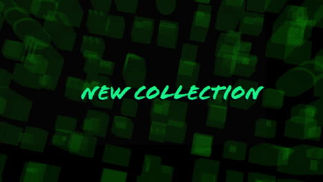 animación del nuevo texto de la colección en formas verdes en movimiento sobre fondo negro