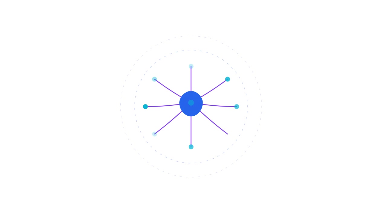 Nodo di rete animato che espande le connessioni su sfondo bianco
