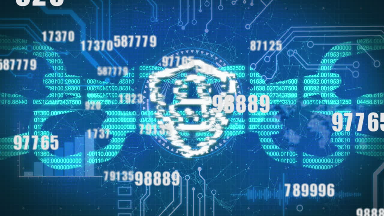 보안 잠금 아이콘과 파란색 배경에 여러 번 바뀌는 숫자