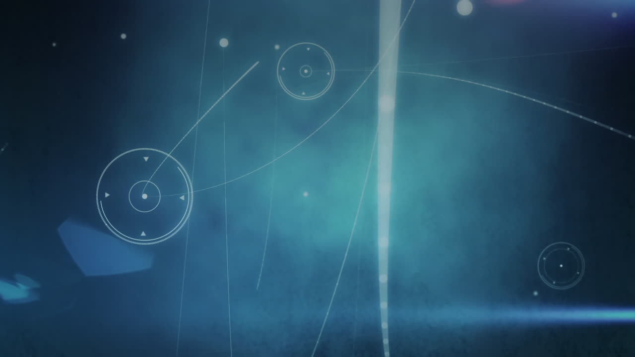 Digital animation of network of connections and spots of light against blue background