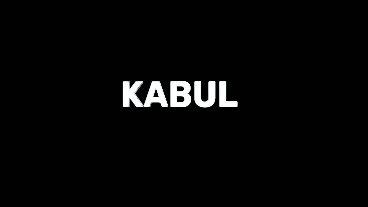 un texto 3d plateado de alta calidad y suave de la ciudad capital "kabul