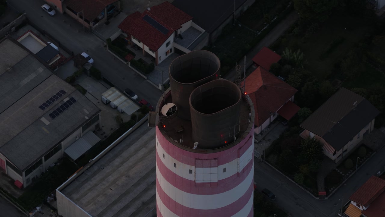 Thermoelectric power plant, generation thermal energy and electric energy generation. 848 megawatts. Italy. Aerial drone video.