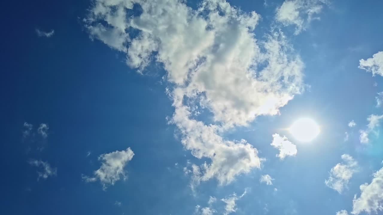 Timelapse of the blue sky with moving clouds. Sunny day