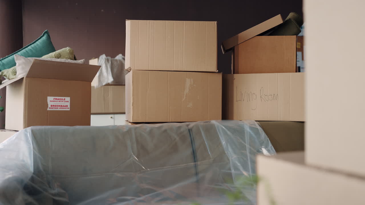 Moving Boxes and Covered Furniture
