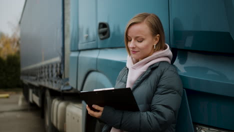 Truck-driver-writing-on-clipboard